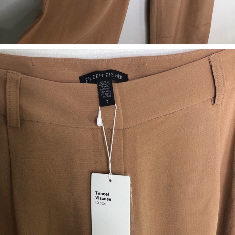 NWT Eileen Fisher Amber Tencel Crepe Trouser 2 4 New Tan Beige Flowy